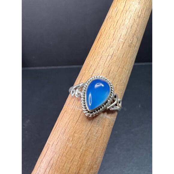Blue chalcedony sterling silver ring size 7 - Picture 1 of 16